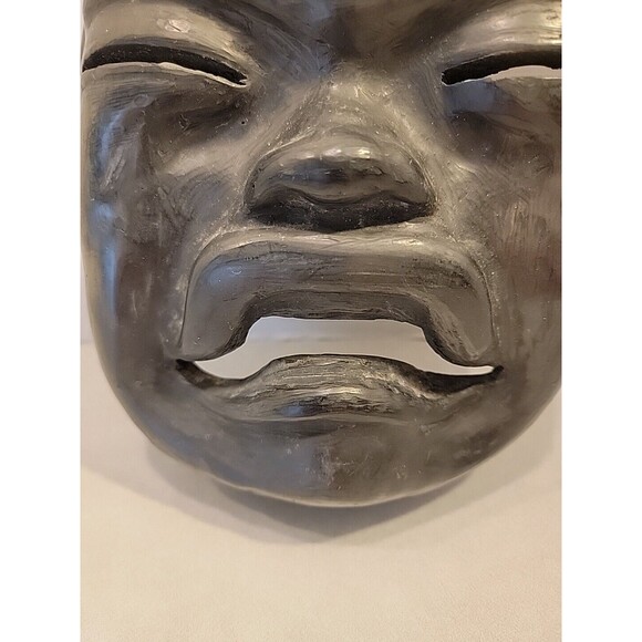 Vintage Oaxaca Mexico Black Pottery Mask Folk Art Face Tribal Aztec Mayan Wall - Picture 8 of 13